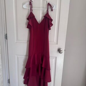 Express Red High Low Ruffle Tie-Shoulder Midi Dress 💃